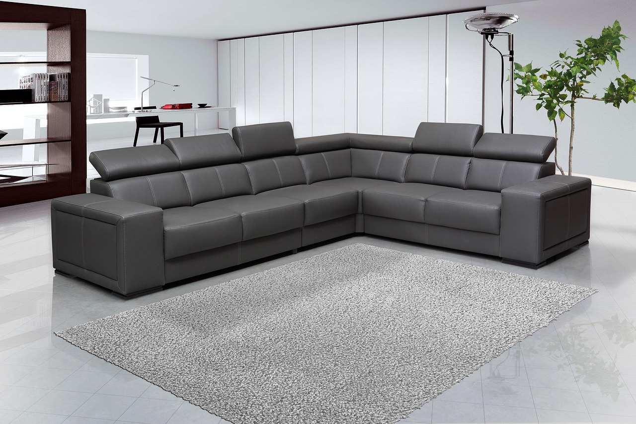 Modern grey sectional sofa in living room